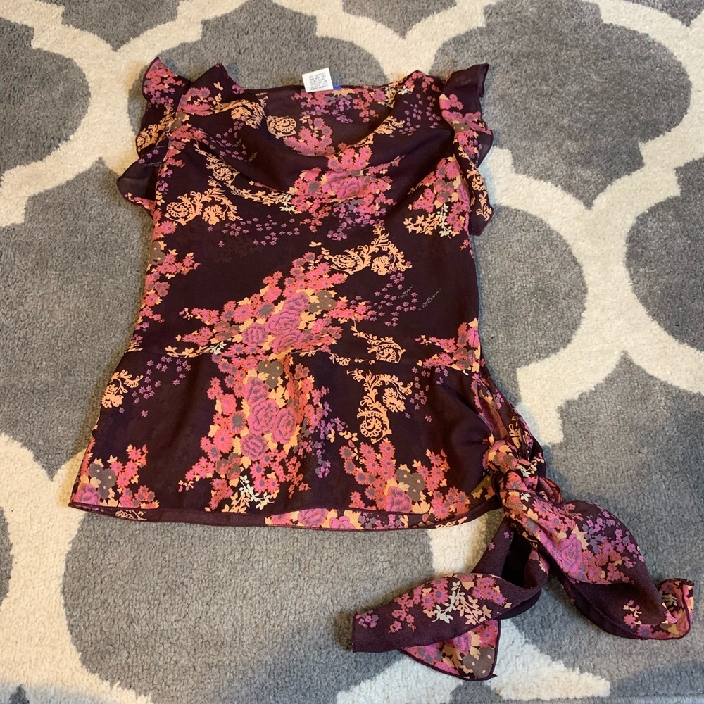🔴Vintage Delias Floral Side Tie Drape Neck Blouse